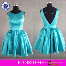 ED Bridal Real Sample Scoop Neck V Open Back Short Satin Bridesmaid Dress 2017